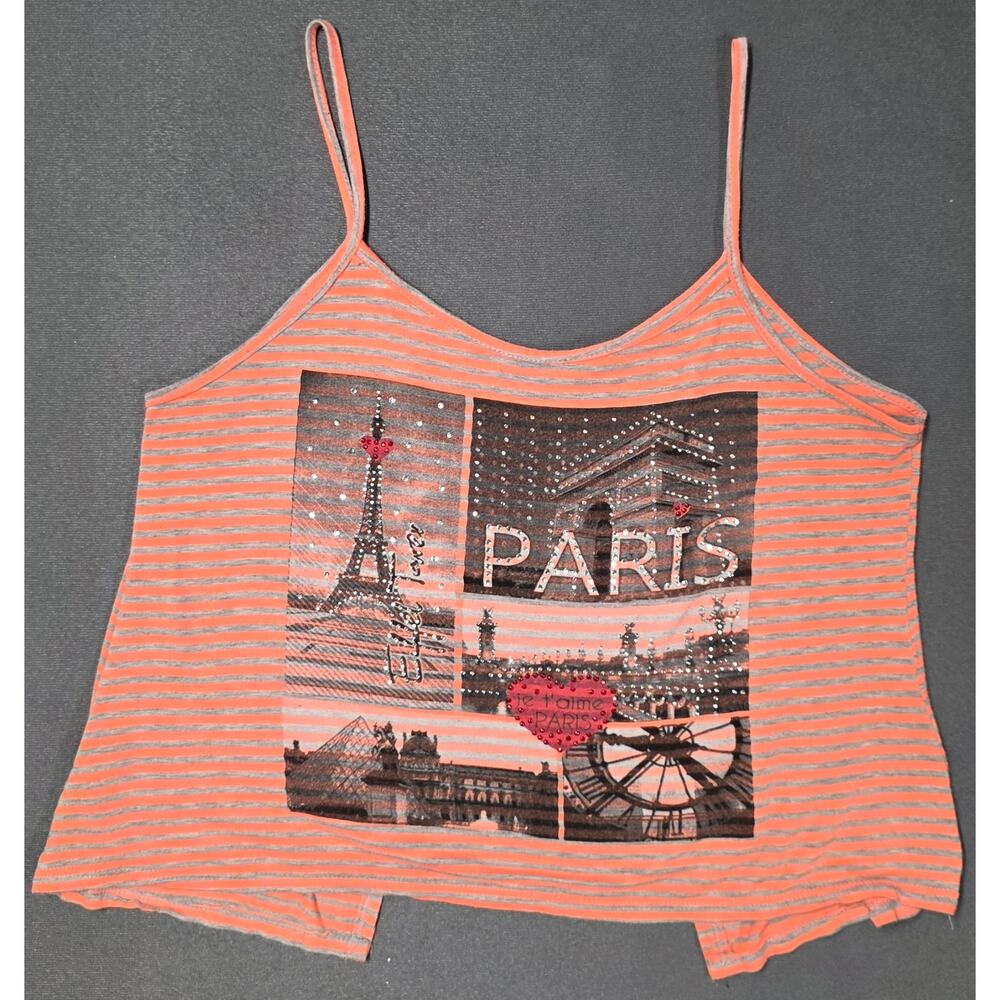 Vintage Cleo Retro Y2K Cami Top Womens Small Paris Bling Back Slit Eiffel Tower